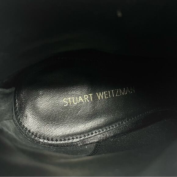 Stuart Weitzman Black Leather Pointed Toe Chunky Heel Booties Women's 9 $595 - Picture 9 of 10